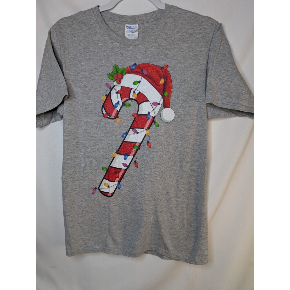 Xmas Candy Cane with Santa Hat String Lights Holiday T-Shirt, Christmas Candy
